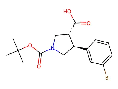 Trans-4-(3-bromophenyl)-1-Boc-pyrrolidine-3-carboxylic acid structure