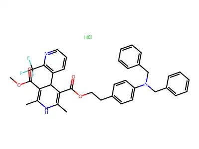 (3,4'-Bipyridine)-3',5'-dicarboxylic acid, 1',4'-dihydro-2',6'-dimethyl-2-(trifluoromethyl)-,2-(4-(bis(phenylmethyl)amino)phenyl)ethyl methyl ester, monohydrochloride structure