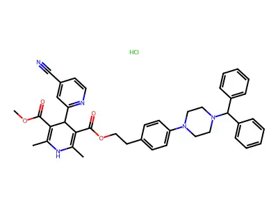 (2,4'-Bipyridine)-3',5'-dicarboxylic acid, 1',4'-dihydro-4-cyano-2',6'-dimethyl-, 2-(4-(4-(diphenylmethyl)-1-piperazinyl)phenyl)ethyl methyl ester, monohydrochloride structure