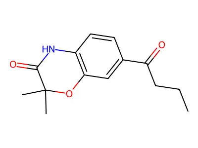 2H-1,4-Benzoxazin-3(4H)-one, 2,2-dimethyl-7-(1-oxobutyl)- structure
