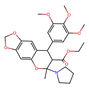 ethyl 6-methyl-6-pyrrolidin-1-yl-8-(3,4,5-trimethoxyphenyl)-7,8-dihydro-[1,3]dioxolo[4,5-g]chromene-7-carboxylate structure