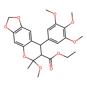 ethyl 6-methoxy-6-methyl-8-(3,4,5-trimethoxyphenyl)-7,8-dihydro-[1,3]dioxolo[4,5-g]chromene-7-carboxylate structure