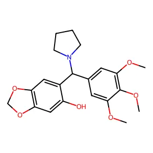 6-(1-Pyrrolidinyl(3,4,5-trimethoxyphenyl)methyl)-1,3-benzodioxol-5-ol structure