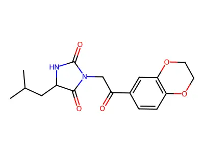 3-[2-(2,3-dihydro-1,4-benzodioxin-6-yl)-2-oxoethyl]-5-(2-methylpropyl)imidazolidine-2,4-dione structure