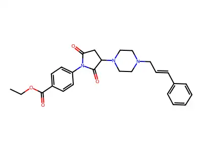 ethyl 4-(2,5-dioxo-3-{4-[(2E)-3-phenylprop-2-en-1-yl]piperazin-1-yl}pyrrolidin-1-yl)benzoate structure