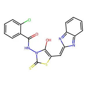 N-[(5Z)-5-(1H-benzimidazol-2-ylmethylidene)-4-oxo-2-sulfanylidene-1,3-thiazolidin-3-yl]-2-chlorobenzamide structure
