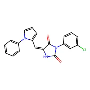 (5E)-3-(3-chlorophenyl)-5-[(1-phenylpyrrol-2-yl)methylidene]imidazolidine-2,4-dione structure