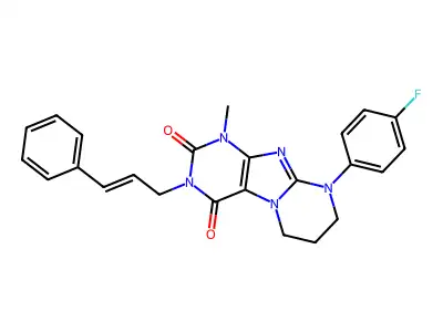 9-(4-fluorophenyl)-1-methyl-3-[(E)-3-phenylprop-2-enyl]-7,8-dihydro-6H-purino[7,8-a]pyrimidine-2,4-dione structure