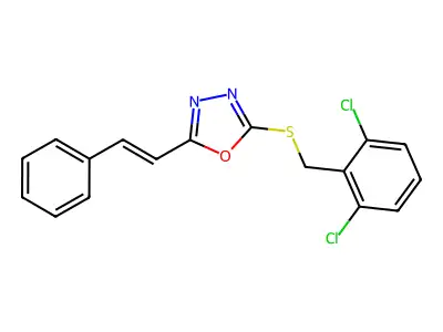 2-[(2,6-Dichlorophenyl)methylsulfanyl]-5-(2-phenylethenyl)-1,3,4-oxadiazole structure