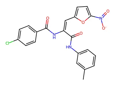 4-chloro-N-[(E)-3-(3-methylanilino)-1-(5-nitrofuran-2-yl)-3-oxoprop-1-en-2-yl]benzamide structure