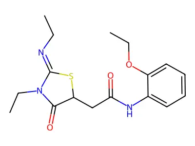 N-(2-ethoxyphenyl)-2-(3-ethyl-2-ethylimino-4-oxo-1,3-thiazolidin-5-yl)acetamide structure