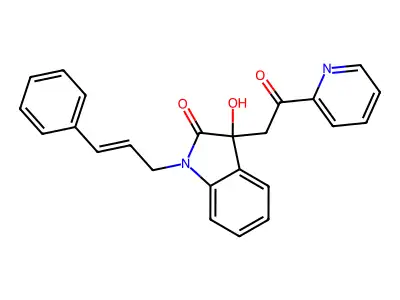 3-hydroxy-3-(2-oxo-2-pyridin-2-ylethyl)-1-[(E)-3-phenylprop-2-enyl]indol-2-one structure