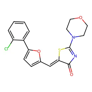 (E)-5-((5-(2-chlorophenyl)furan-2-yl)methylene)-2-morpholinothiazol-4(5H)-one structure