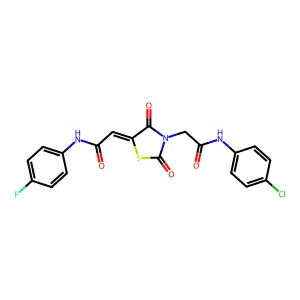 N-(4-chlorophenyl)-2-[(5Z)-5-{[(4-fluorophenyl)carbamoyl]methylidene}-2,4-dioxo-1,3-thiazolidin-3-yl]acetamide structure