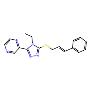 2-(4-ethyl-5-{[(2E)-3-phenylprop-2-en-1-yl]sulfanyl}-4H-1,2,4-triazol-3-yl)pyrazine structure
