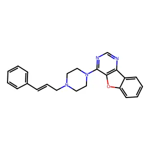 4-[4-[(E)-3-phenylprop-2-enyl]piperazin-1-yl]-[1]benzofuro[3,2-d]pyrimidine structure