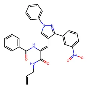 N-[(Z)-1-[3-(3-nitrophenyl)-1-phenylpyrazol-4-yl]-3-oxo-3-(prop-2-enylamino)prop-1-en-2-yl]benzamide structure