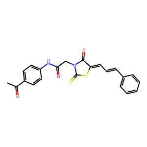N-(4-acetylphenyl)-2-((Z)-4-oxo-5-((E)-3-phenylallylidene)-2-thioxothiazolidin-3-yl)acetamide structure