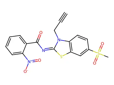 N-(6-methylsulfonyl-3-prop-2-ynyl-1,3-benzothiazol-2-ylidene)-2-nitrobenzamide structure