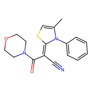 (2Z)-2-(4-methyl-3-phenyl-1,3-thiazol-2(3H)-ylidene)-3-(morpholin-4-yl)-3-oxopropanenitrile structure