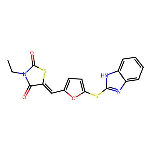 (5E)-5-[[5-(1H-benzimidazol-2-ylsulfanyl)furan-2-yl]methylidene]-3-ethyl-1,3-thiazolidine-2,4-dione structure
