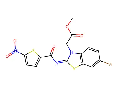 (Z)-methyl 2-(6-bromo-2-((5-nitrothiophene-2-carbonyl)imino)benzo[d]thiazol-3(2H)-yl)acetate structure