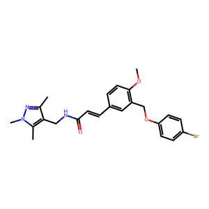 (E)-3-[3-[(4-bromophenoxy)methyl]-4-methoxyphenyl]-N-[(1,3,5-trimethylpyrazol-4-yl)methyl]prop-2-enamide structure