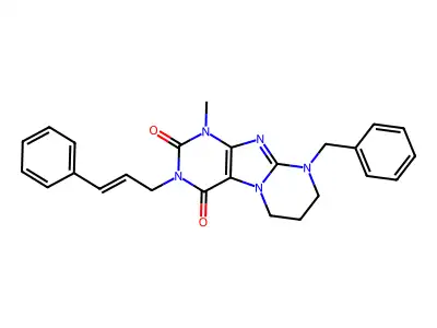9-benzyl-1-methyl-3-[(E)-3-phenylprop-2-enyl]-7,8-dihydro-6H-purino[7,8-a]pyrimidine-2,4-dione structure