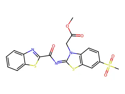 methyl 2-[2-(1,3-benzothiazole-2-carbonylimino)-6-methylsulfonyl-1,3-benzothiazol-3-yl]acetate structure