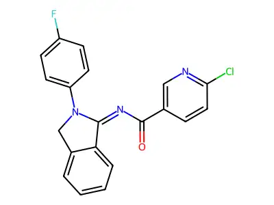 6-chloro-N-[2-(4-fluorophenyl)-3H-isoindol-1-ylidene]pyridine-3-carboxamide structure
