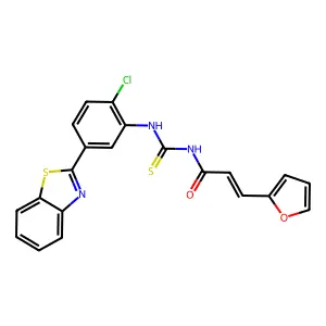 (E)-N-[[5-(1,3-benzothiazol-2-yl)-2-chlorophenyl]carbamothioyl]-3-(furan-2-yl)prop-2-enamide structure