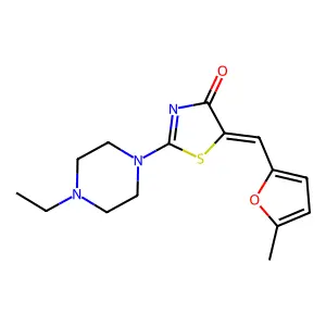 (5Z)-2-(4-ethylpiperazin-1-yl)-5-[(5-methylfuran-2-yl)methylidene]-1,3-thiazol-4-one structure