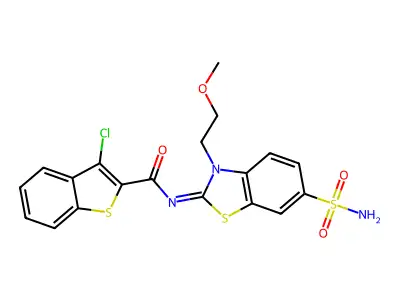 3-chloro-N-[3-(2-methoxyethyl)-6-sulfamoyl-1,3-benzothiazol-2-ylidene]-1-benzothiophene-2-carboxamide structure