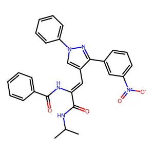 N-[(1Z)-1-[3-(3-nitrophenyl)-1-phenyl-1H-pyrazol-4-yl]-3-oxo-3-(propan-2-ylamino)prop-1-en-2-yl]benzamide structure