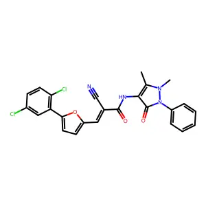 (E)-2-cyano-3-(5-(2,5-dichlorophenyl)furan-2-yl)-N-(1,5-dimethyl-3-oxo-2-phenyl-2,3-dihydro-1H-pyrazol-4-yl)acrylamide structure