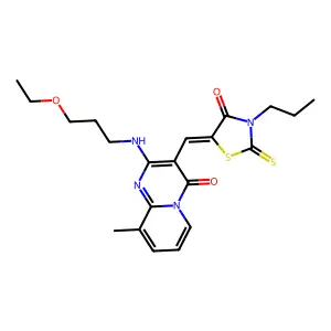 (Z)-5-((2-((3-ethoxypropyl)amino)-9-methyl-4-oxo-4H-pyrido[1,2-a]pyrimidin-3-yl)methylene)-3-propyl-2-thioxothiazolidin-4-one structure