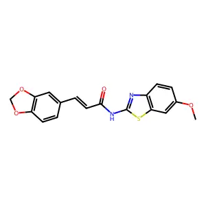 (E)-3-(1,3-benzodioxol-5-yl)-N-(6-methoxy-1,3-benzothiazol-2-yl)prop-2-enamide structure