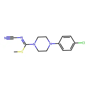 methyl 4-(4-chlorophenyl)-N-cyanotetrahydro-1(2H)-pyrazinecarbimidothioate structure