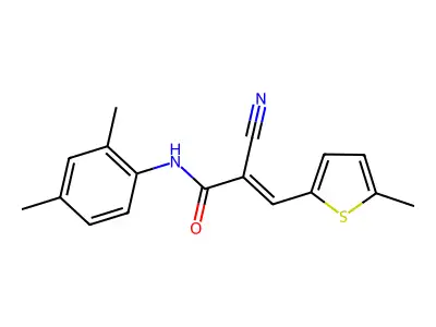 (E)-2-cyano-N-(2,4-dimethylphenyl)-3-(5-methylthiophen-2-yl)prop-2-enamide structure