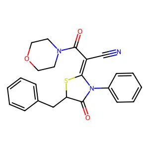 (Z)-2-(5-benzyl-4-oxo-3-phenylthiazolidin-2-ylidene)-3-morpholino-3-oxopropanenitrile structure