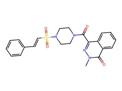 2-methyl-4-[4-[(E)-2-phenylethenyl]sulfonylpiperazine-1-carbonyl]phthalazin-1-one structure
