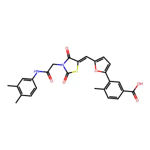 3-[5-[(E)-[3-[2-(3,4-dimethylanilino)-2-oxoethyl]-2,4-dioxo-1,3-thiazolidin-5-ylidene]methyl]furan-2-yl]-4-methylbenzoic acid structure