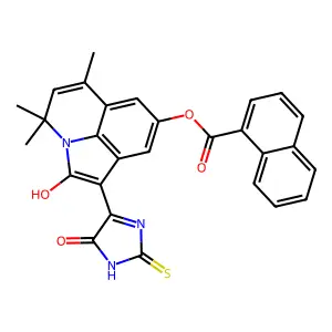 (1Z)-4,4,6-trimethyl-2-oxo-1-(5-oxo-2-thioxoimidazolidin-4-ylidene)-1,2-dihydro-4H-pyrrolo[3,2,1-ij]quinolin-8-yl naphthalene-1-carboxylate structure