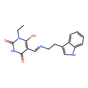 (5Z)-1-ethyl-5-[[2-(1H-indol-3-yl)ethylamino]methylidene]-1,3-diazinane-2,4,6-trione structure