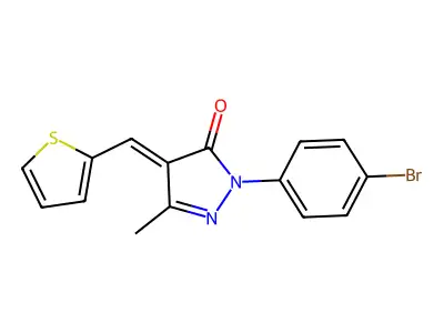 (4E)-2-(4-bromophenyl)-5-methyl-4-(thiophen-2-ylmethylidene)pyrazol-3-one structure