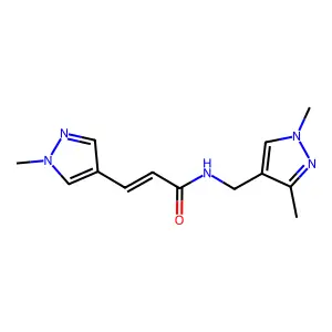 (E)-N-[(1,3-dimethylpyrazol-4-yl)methyl]-3-(1-methylpyrazol-4-yl)prop-2-enamide structure