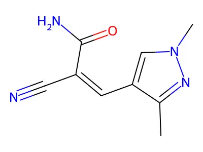2-cyano-3-(1,3-dimethyl-1H-pyrazol-4-yl)acrylamide structure