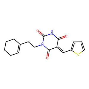 (5Z)-1-[2-(cyclohexen-1-yl)ethyl]-5-(thiophen-2-ylmethylidene)-1,3-diazinane-2,4,6-trione structure