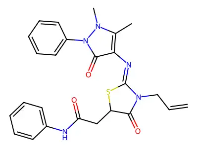 2-{3-allyl-2-[(1,5-dimethyl-3-oxo-2-phenyl-2,3-dihydro-1H-pyrazol-4-yl)imino]-4-oxo-1,3-thiazolidin-5-yl}-N-phenylacetamide structure