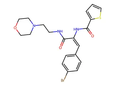 N-[(E)-1-(4-bromophenyl)-3-(2-morpholin-4-ylethylamino)-3-oxoprop-1-en-2-yl]thiophene-2-carboxamide structure